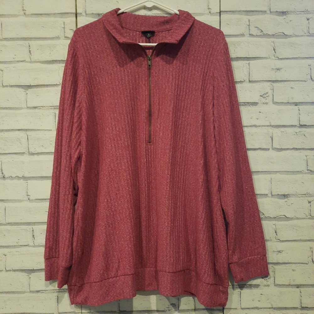 Torrid Women's Size 3 Knit Top Red Zip Front Long Sleeve